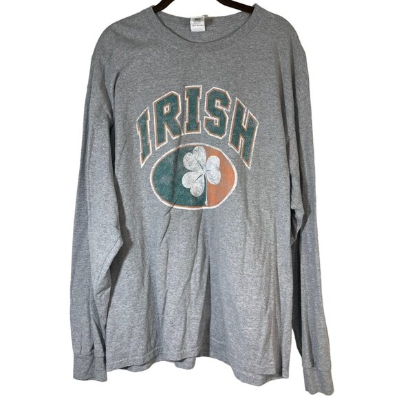 Gildan Other - Gildan long sleeve shirt four leaf clover Irish cotton blend gray green XL READ